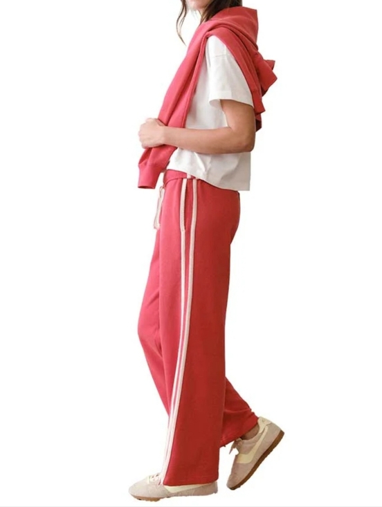 Marine Layer Pants - Marine Layer Cloud 9 Fleece Wide Leg Sweatpant In Faded Red MED